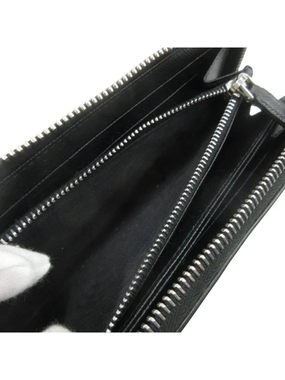 Prada Saffiano Metal Wallet Case Round Zip Triangle Logo Black